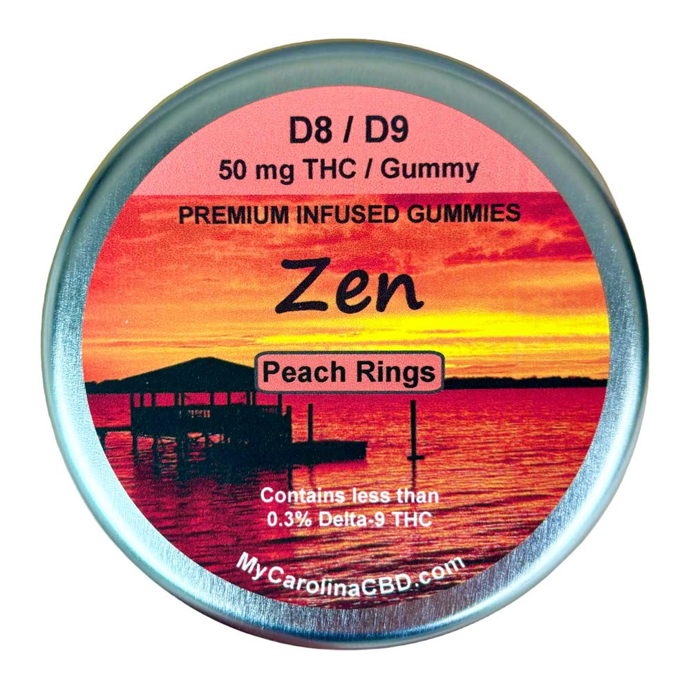 Zen Peach Rings Delta-8 and Delta-9 THC 50mg Gummies