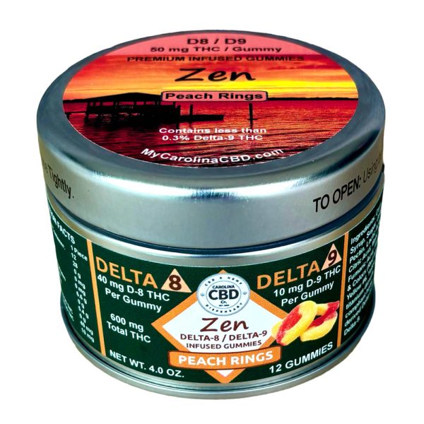 Zen Peach Rings Delta-8 and Delta-9 THC 50mg Gummies